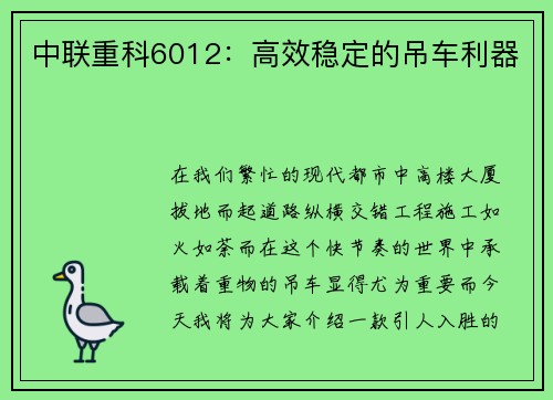 中联重科6012：高效稳定的吊车利器